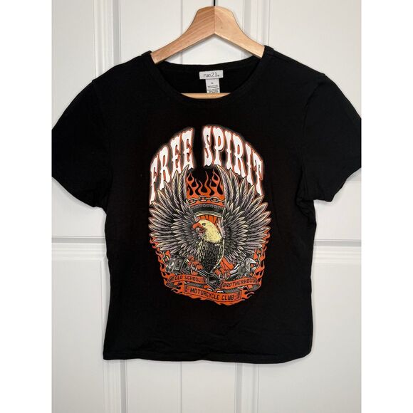 Rue 21 Tops - Rue21 Womens XL Free Spirit Eagle Graphic Tee Black Crop Baby Tee Biker Moto Y2K